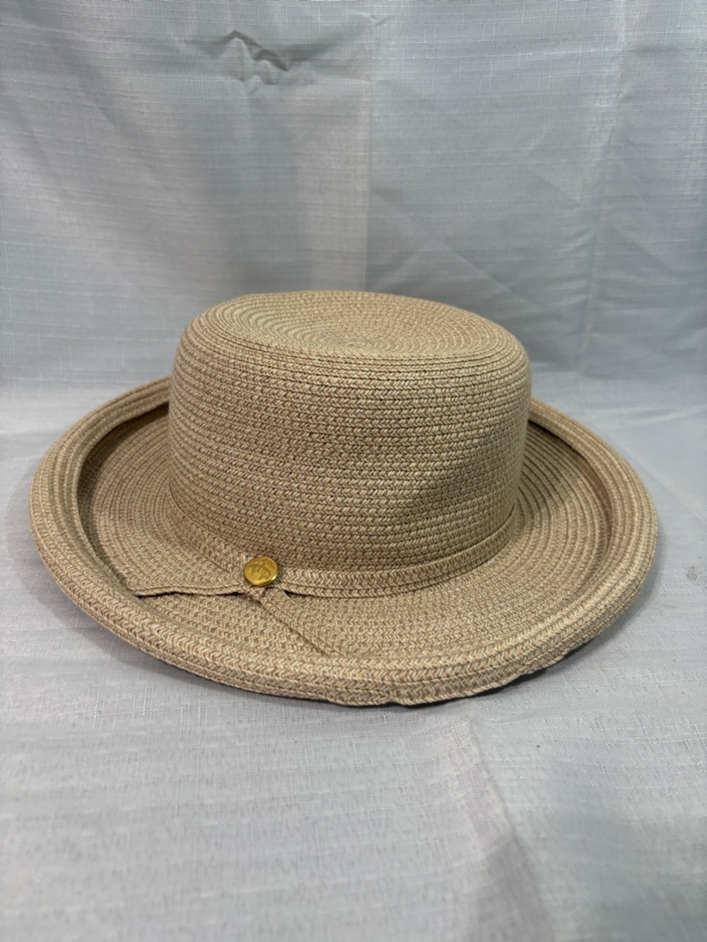 Brooks Brothers Beige Straw Sun Hat with Gold Button